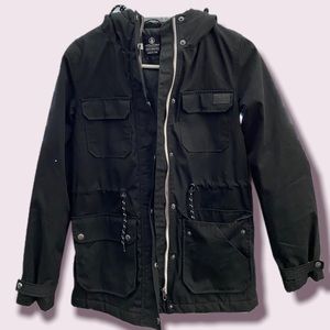 Volcom jacket size XS, black. Zip up, waist adjustment.